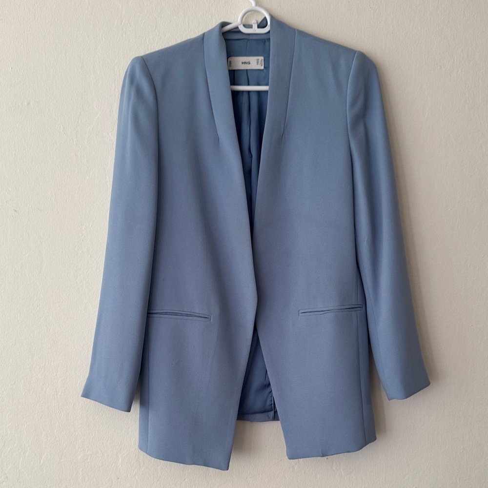 Mango Minimalist Light Blue Women's Blazer Jacket